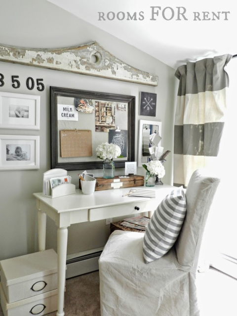 Love this home office nook with the fun gallery wall kellyelko.com