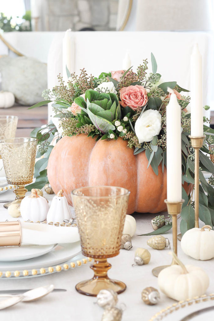 Pumpkin Centerpiece Thanksgiving Table - Rooms For Rent blog