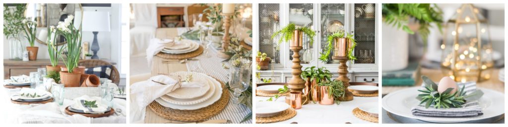 four spring and easter decorated dining tables