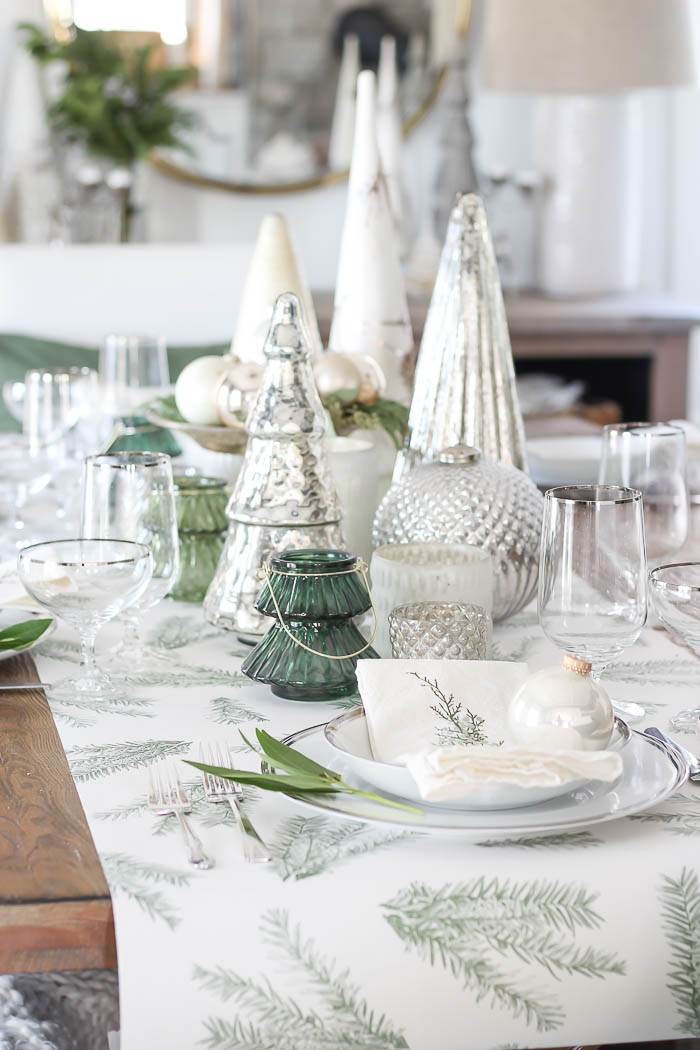 Green + White Christmas Tree Tablescape - Rooms For Rent blog